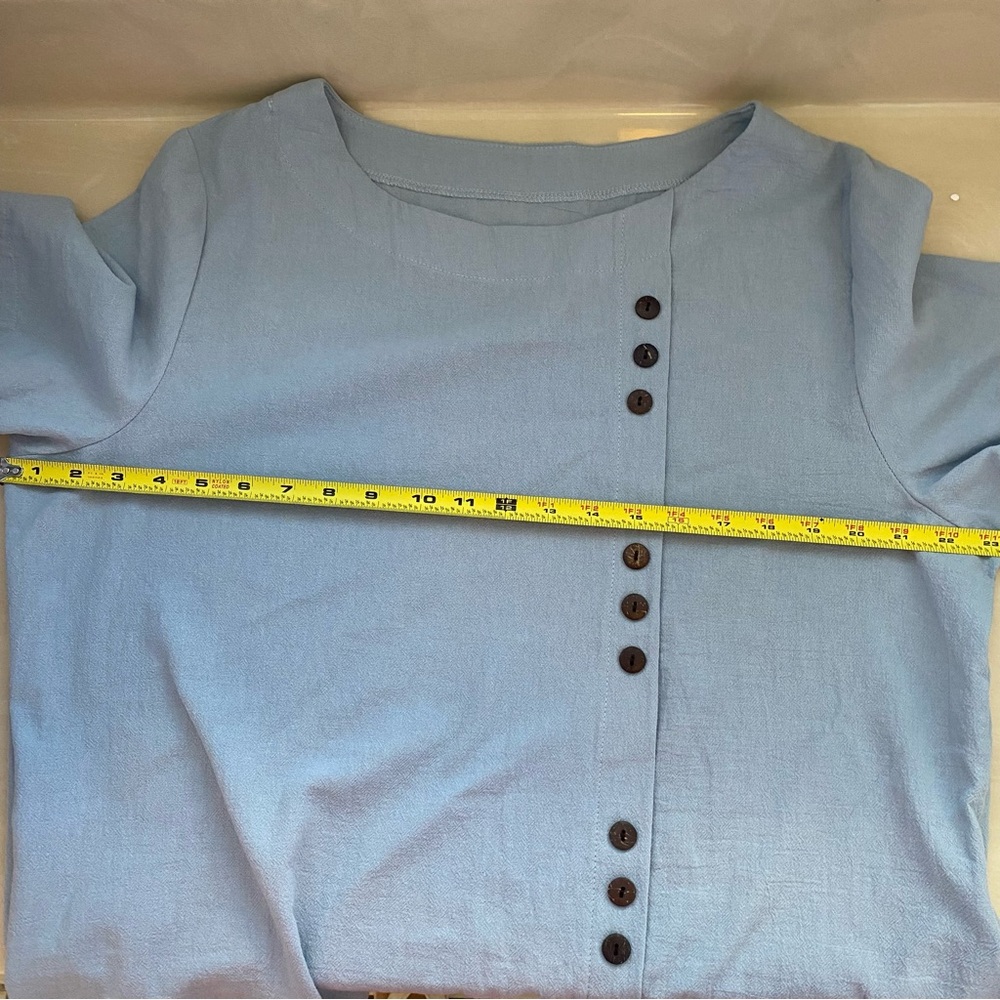 NWT light blue cotton wide leg flowy pants and blouse set with button detail - Picture 5 of 7